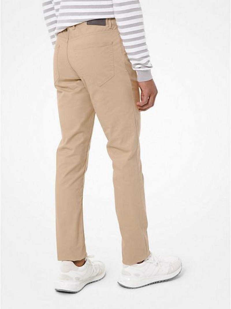 Michael Kors Parker Slim-fit Stretch-twill Broek Heren Khaki | 382497-VRI