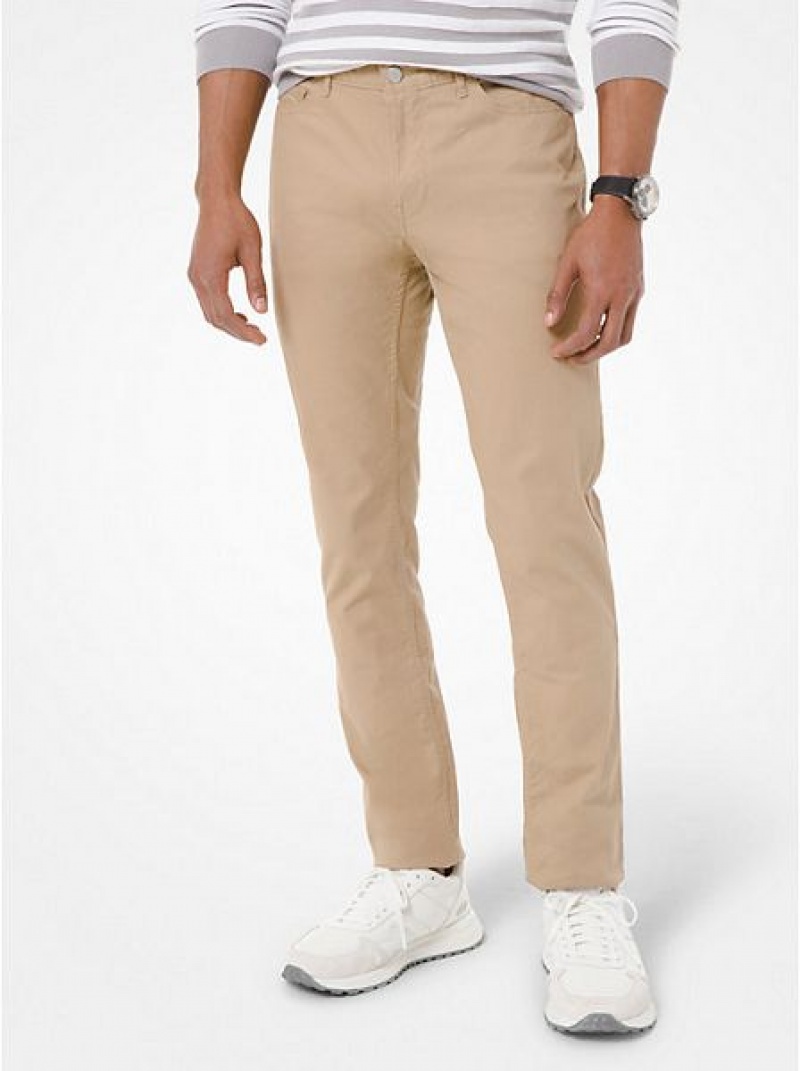 Michael Kors Parker Slim-fit Stretch-twill Broek Heren Khaki | 382497-VRI