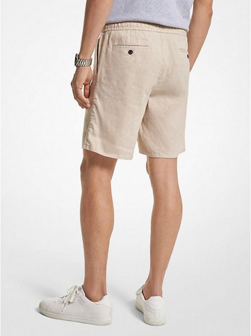 Michael Kors Pintucked Linen And Katoenen Blend Korte Broek Heren Khaki | 136425-LHQ