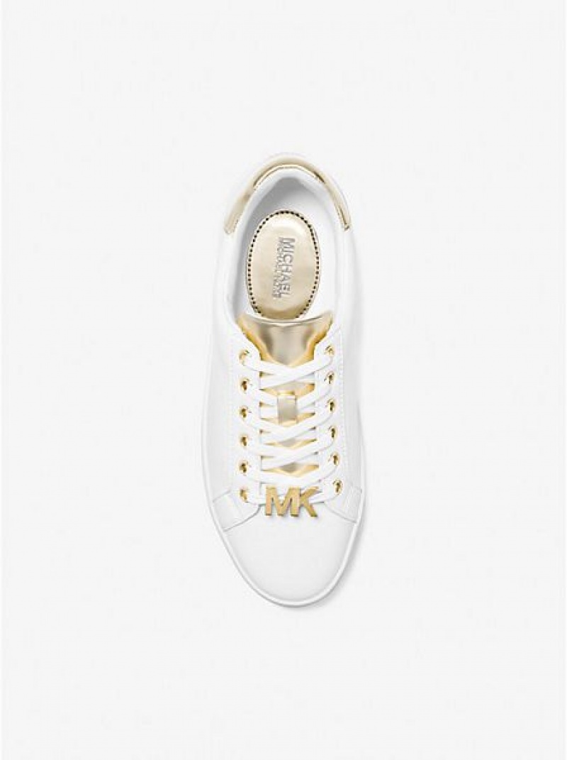 Michael Kors Poppy Two-tone Faux Leren Sneakers Dames Wit Goud | 635180-VDA