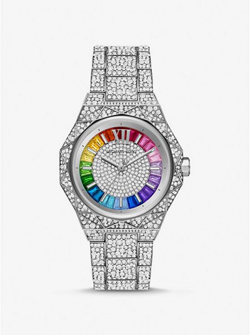 Michael Kors Pride Limited-edition Oversized Raquel Rainbow Pave Horloge Dames Zilver | 704821-CBE