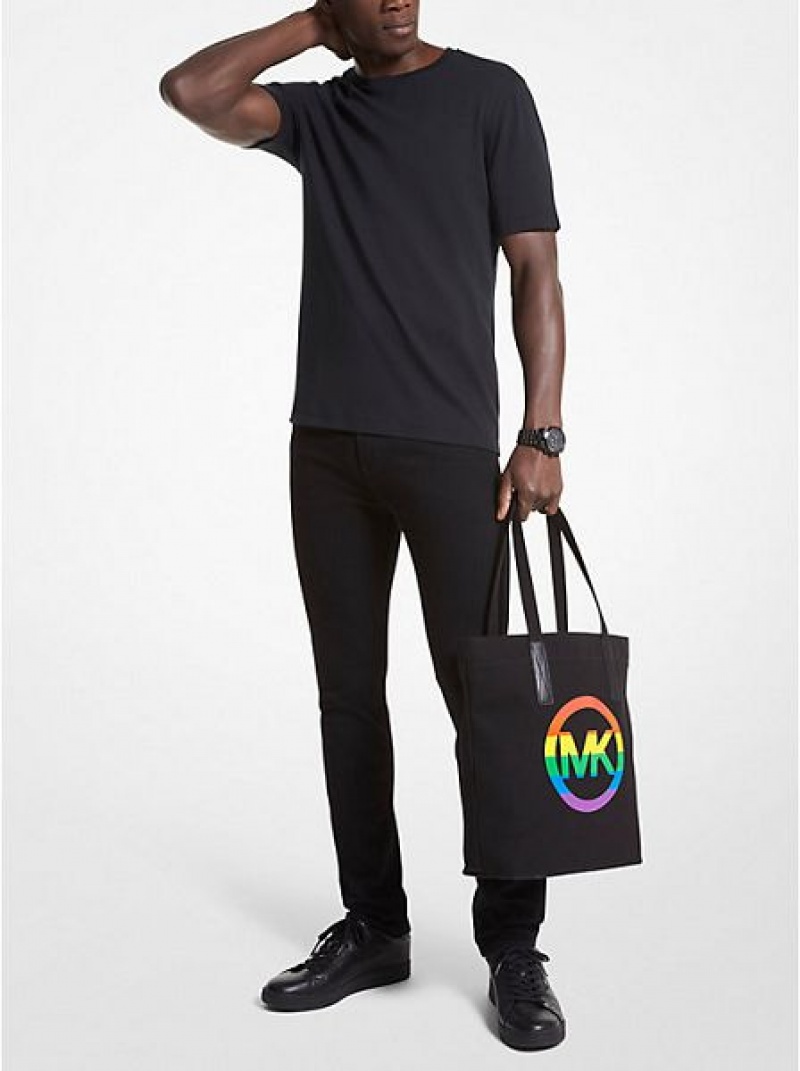 Michael Kors Pride Rainbow Logo Katoenen Tote Tassen Dames Zwart | 718530-BIZ