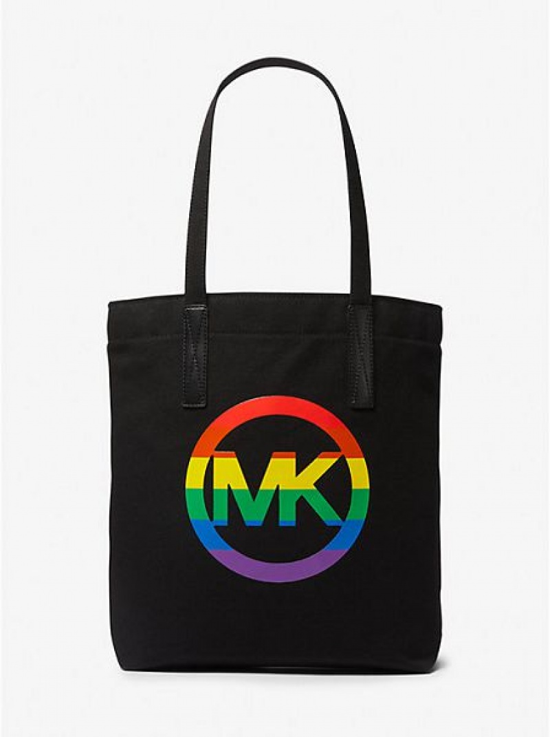 Michael Kors Pride Rainbow Logo Katoenen Tote Tassen Dames Zwart | 718530-BIZ