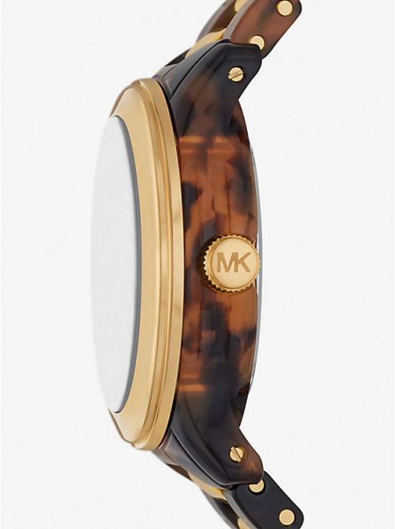 Michael Kors Runway And Tortoiseshell Acetate Horloge Dames Goud | 794863-YVT