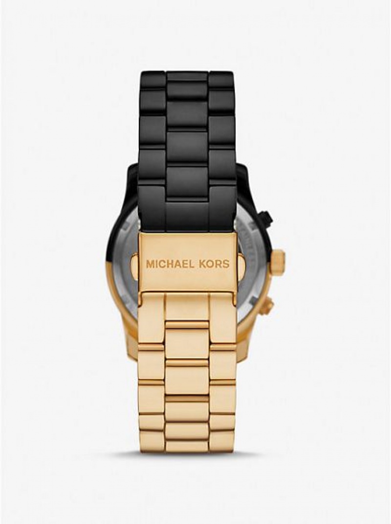 Michael Kors Runway Horloge Dames Zwart Goud | 807326-FIM