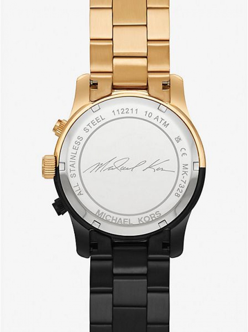 Michael Kors Runway Horloge Dames Zwart Goud | 807326-FIM