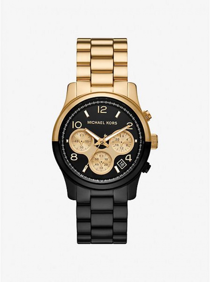 Michael Kors Runway Horloge Dames Zwart Goud | 807326-FIM