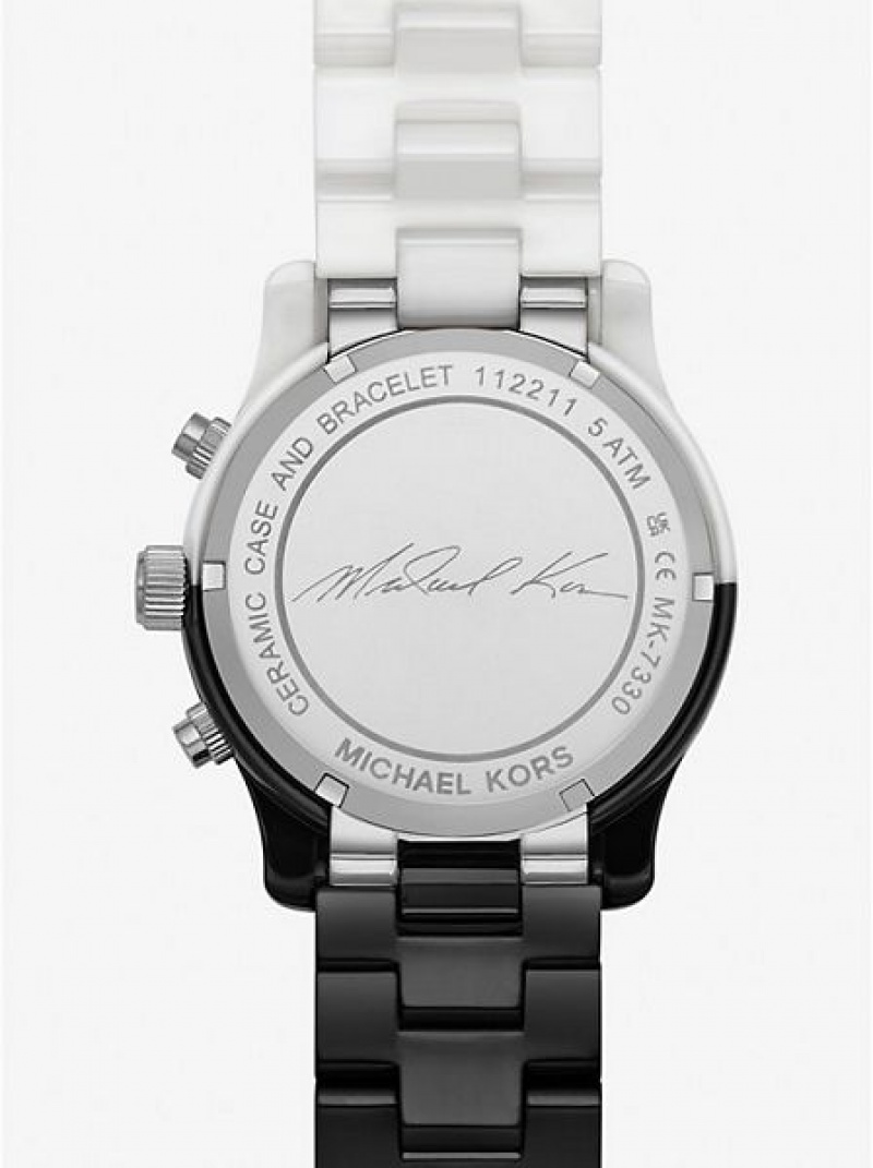 Michael Kors Runway Keramiek Horloge Dames Zwart Wit | 689305-NLW