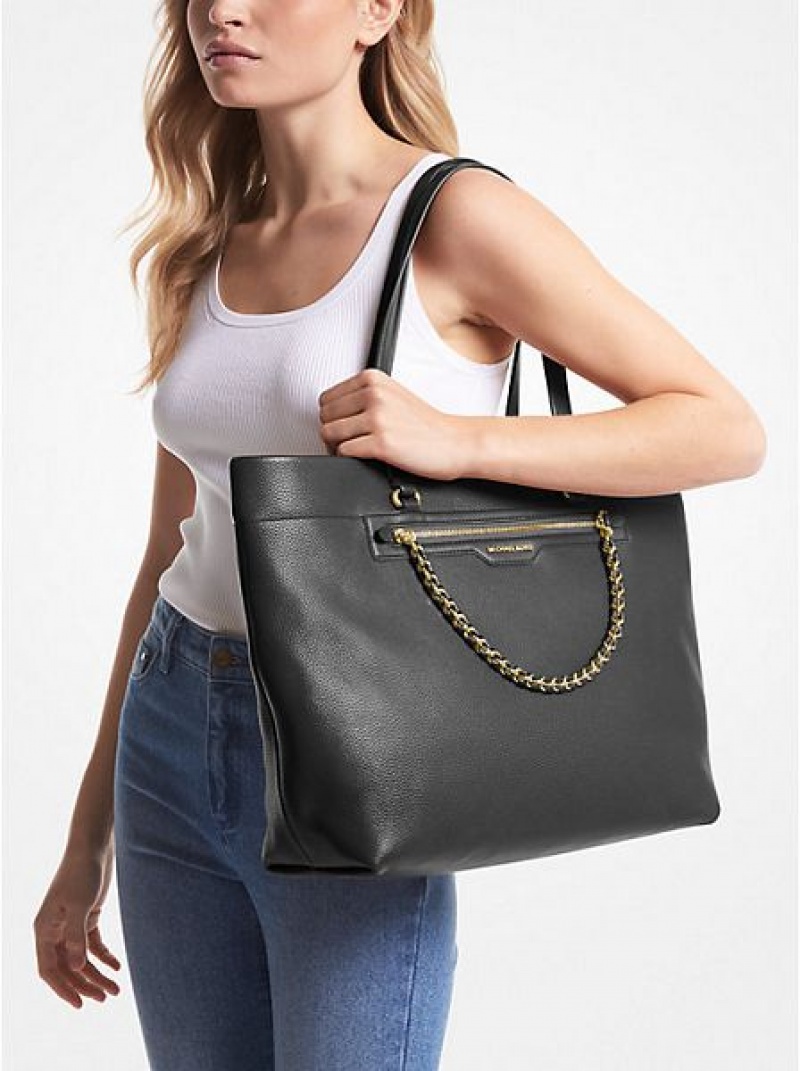 Michael Kors Slater Large Pebbled Leren Tote Tassen Dames Zwart | 138620-GLA