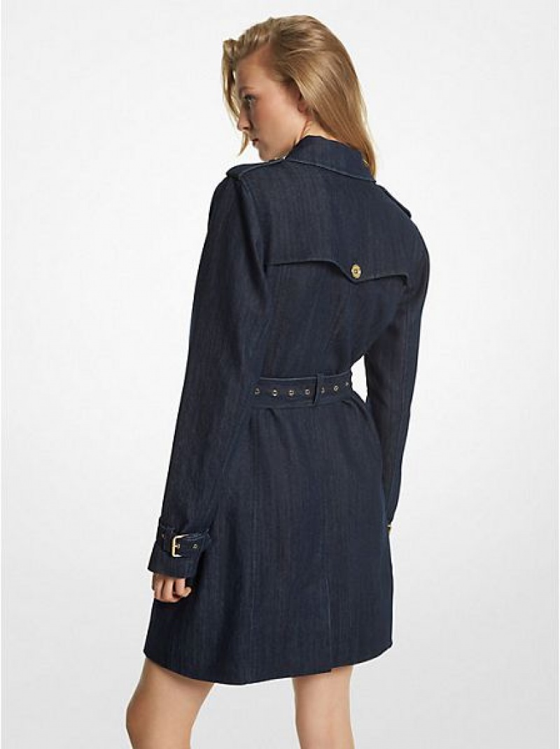 Michael Kors Stretch Denim Belted Trench Jassen Dames Donkerblauw | 893014-QTS