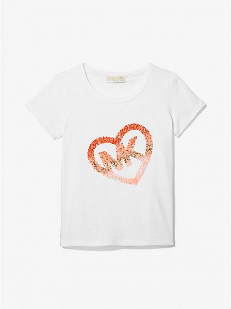 Michael Kors Stretch Katoenen Sequined Logo Heart T-shirts Kinderen Wit | 948352-TCB