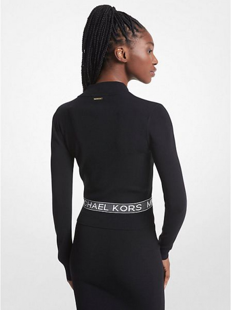 Michael Kors Stretch Knit Logo Tape Zip-up Jassen Dames Zwart | 940521-YOF