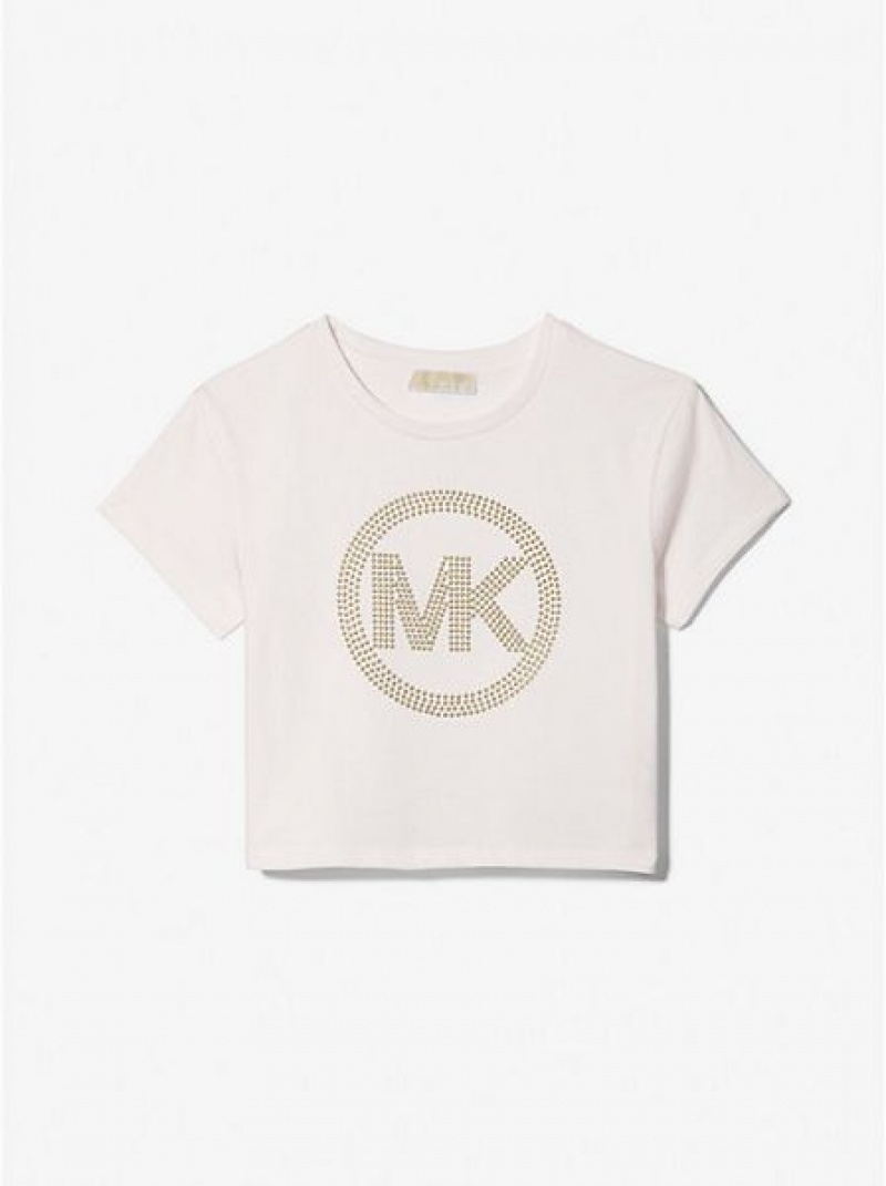 Michael Kors Studded Logo Katoenen T-shirts Kinderen Wit | 472581-HCR