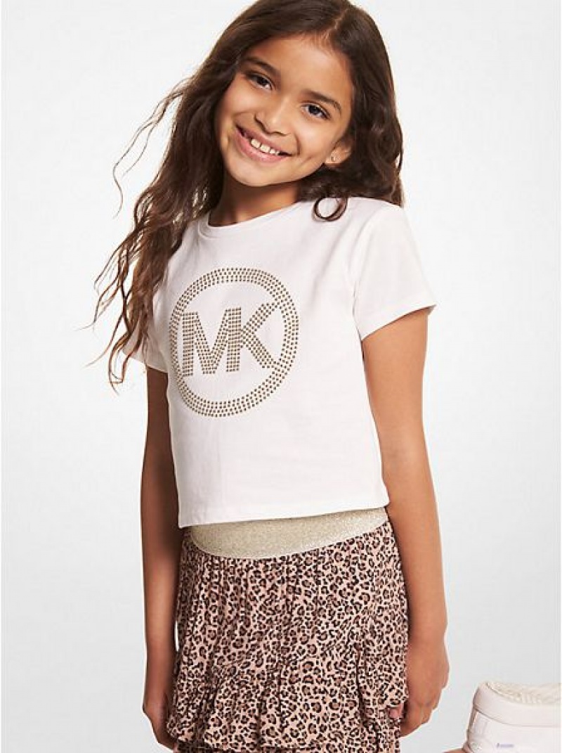 Michael Kors Studded Logo Katoenen T-shirts Kinderen Wit | 472581-HCR