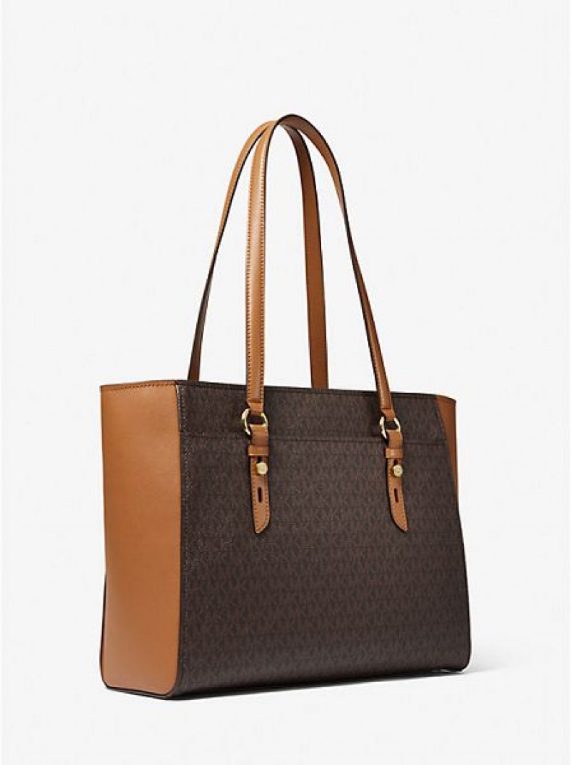 Michael Kors Sullivan Large Logo And Leren Tote Tassen Dames Bruin | 217809-MCS