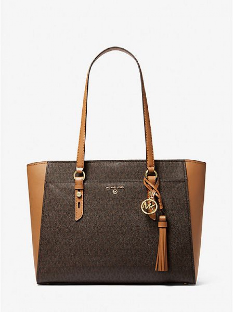 Michael Kors Sullivan Large Logo And Leren Tote Tassen Dames Bruin | 217809-MCS