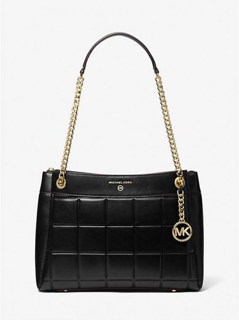 Michael Kors Susan Medium Gewatteerd Leren Schoudertassen Dames Zwart | 082546-MTP