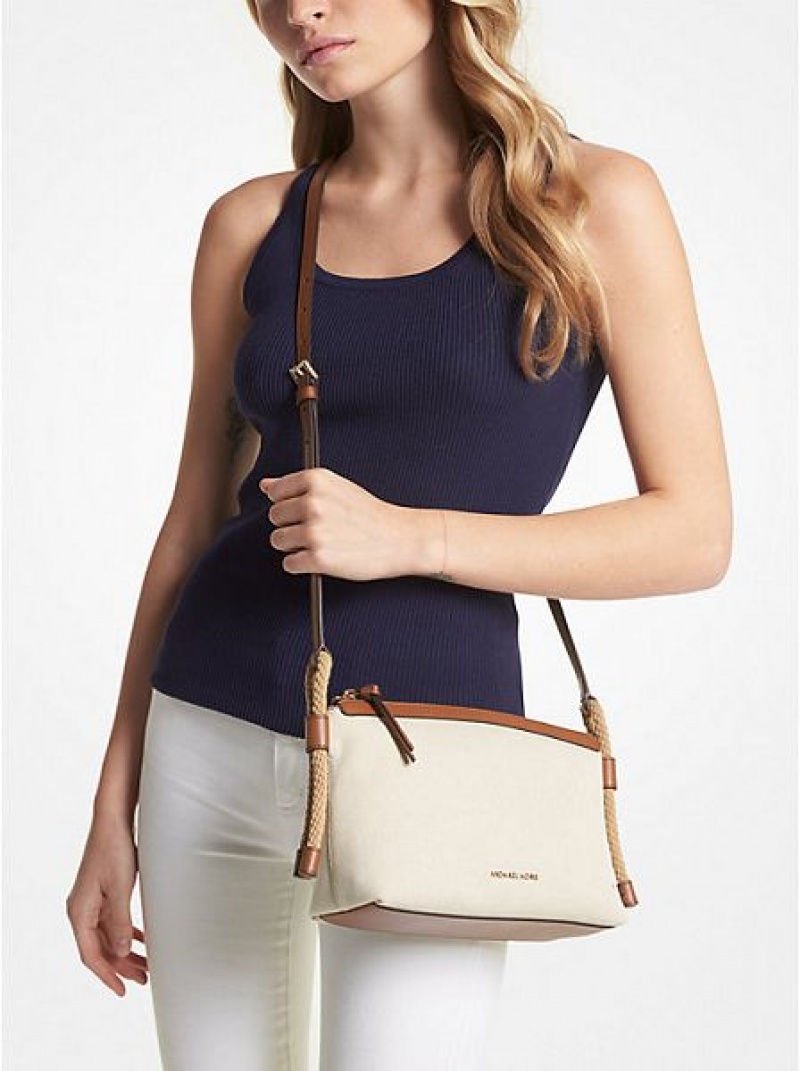 Michael Kors Talia Medium Katoenen Canvas Crossbodytassen Dames Beige | 309172-FRE