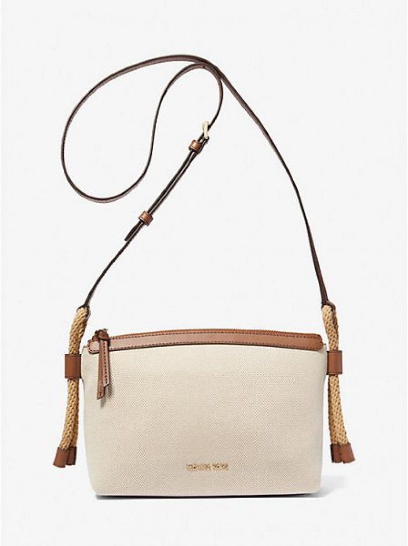 Michael Kors Talia Medium Katoenen Canvas Crossbodytassen Dames Beige | 309172-FRE