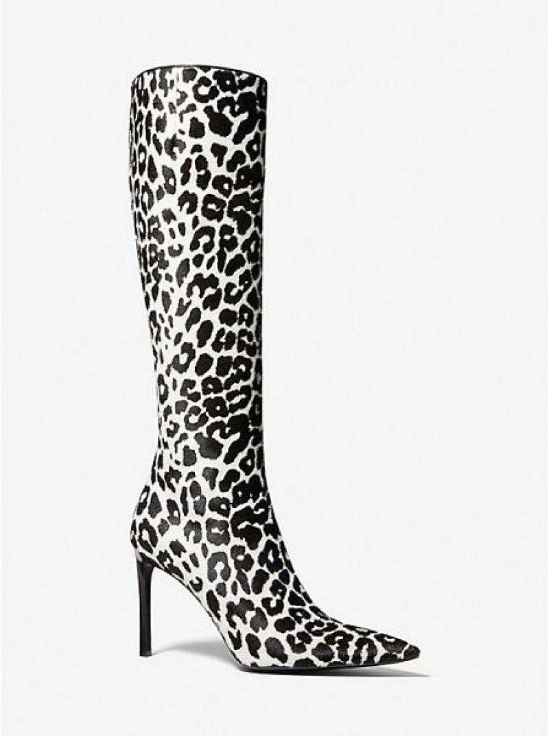 Michael Kors Tatjana Leopard Print Calf Hair Leren Laarzen Dames Zwart Wit | 349528-OBJ