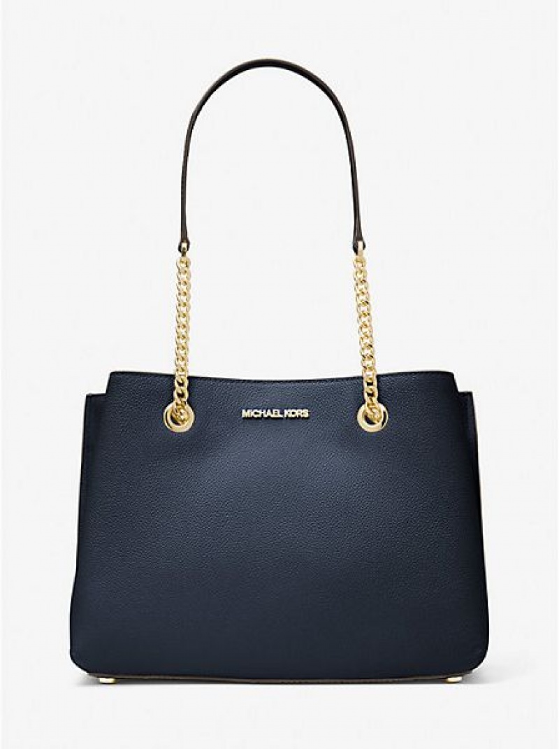 Michael Kors Teagan Large Pebbled Leren Schoudertassen Dames Donkerblauw | 301924-HMC