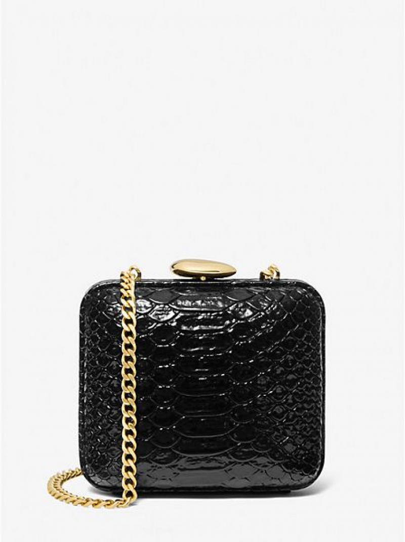 Michael Kors Tina Mini Python Embossed Leren Mini Tassen Dames Zwart | 503982-WHV