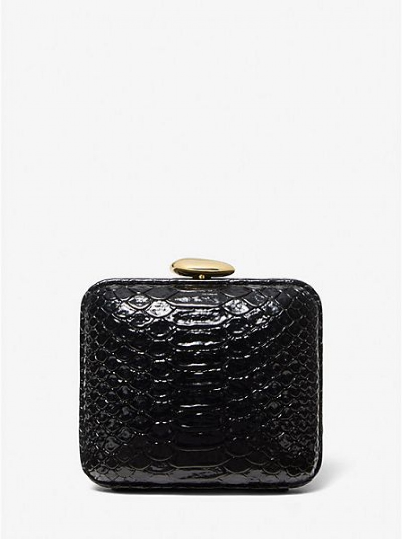 Michael Kors Tina Mini Python Embossed Leren Mini Tassen Dames Zwart | 503982-WHV