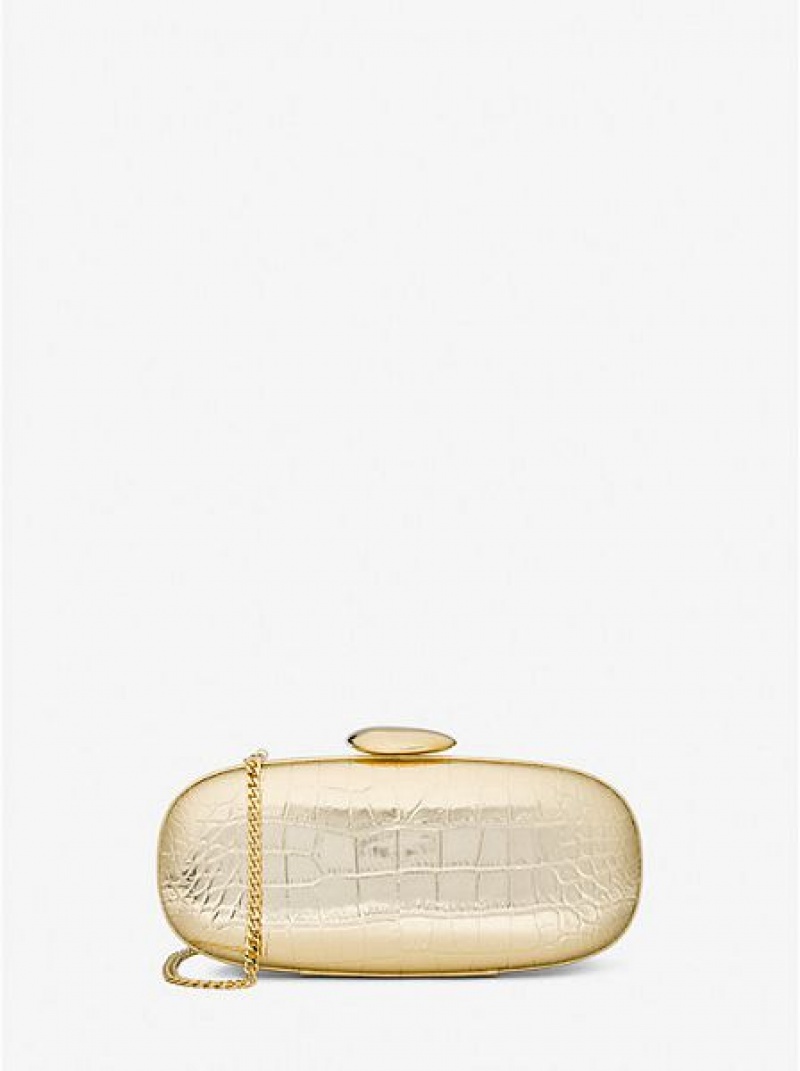 Michael Kors Tina Small Metallic Crocodile Embossed Leren Mini Tassen Dames Goud | 213095-KGE