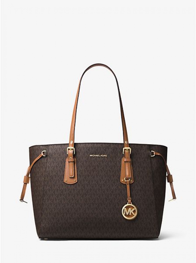 Michael Kors Voyager Medium Logo Tote Tassen Dames Bruin | 428539-AZQ