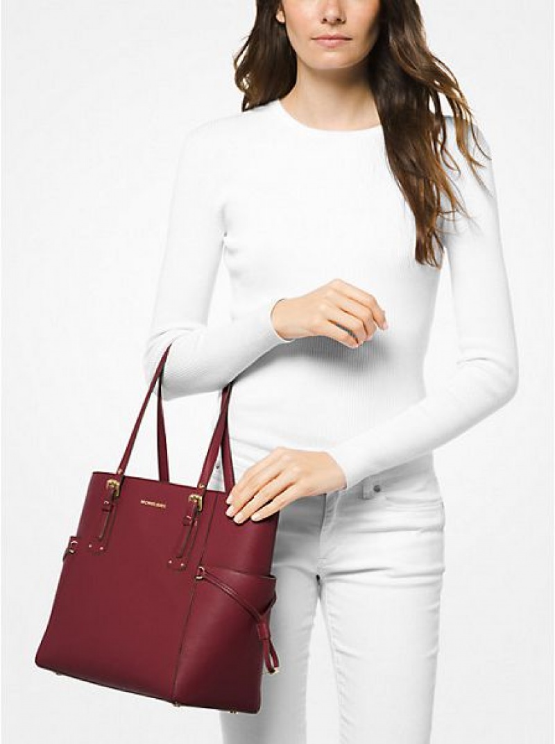 Michael Kors Voyager Small Crossgrain Leren Tote Tassen Dames Bordeaux | 496832-TXN