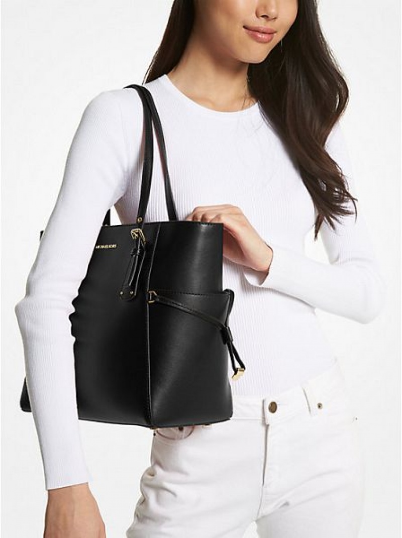 Michael Kors Voyager Small Leren Tote Tassen Dames Zwart | 231985-DVR