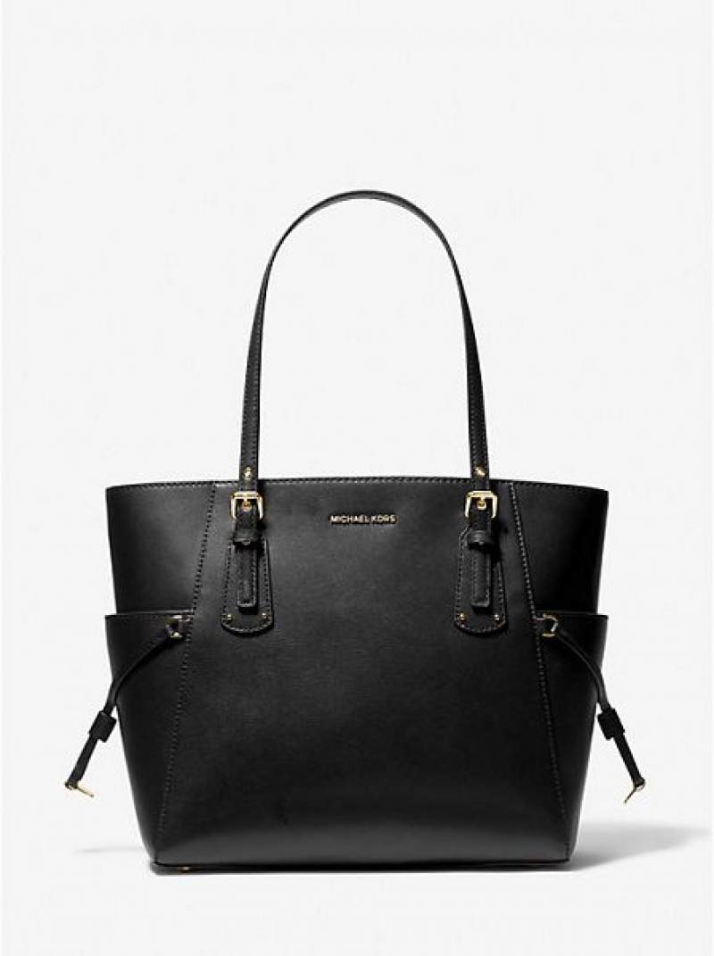 Michael Kors Voyager Small Leren Tote Tassen Dames Zwart | 231985-DVR