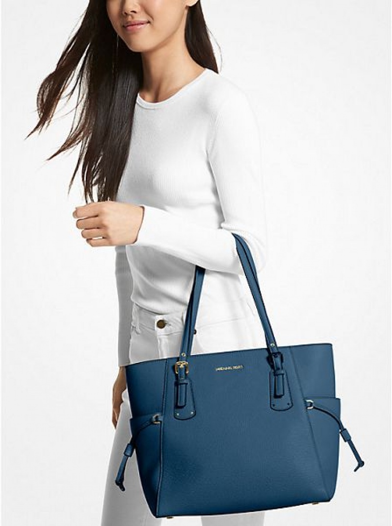 Michael Kors Voyager Small Pebbled Leren Tote Tassen Dames Blauw | 891763-MPT