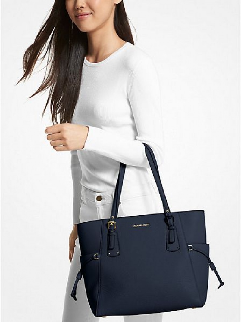 Michael Kors Voyager Small Pebbled Leren Tote Tassen Dames Donkerblauw | 394287-SZV