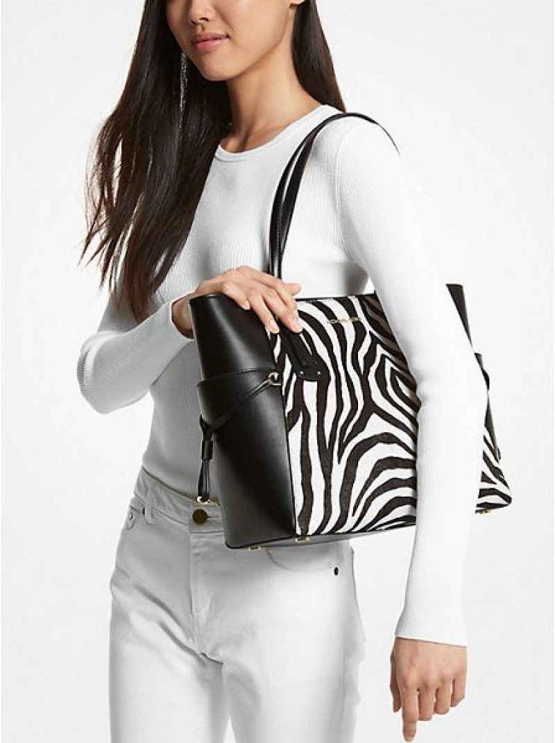 Michael Kors Voyager Small Zebra Printed Calf Hair Tote Tassen Dames Zwart | 640837-MSP