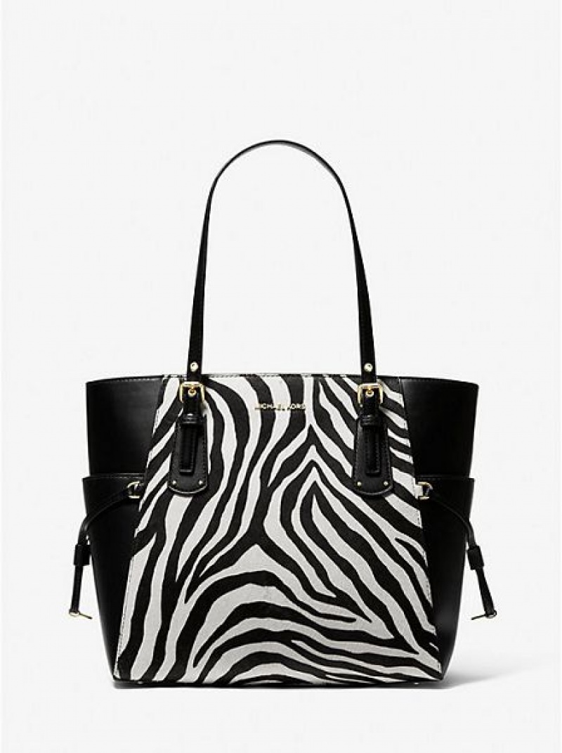 Michael Kors Voyager Small Zebra Printed Calf Hair Tote Tassen Dames Zwart | 640837-MSP