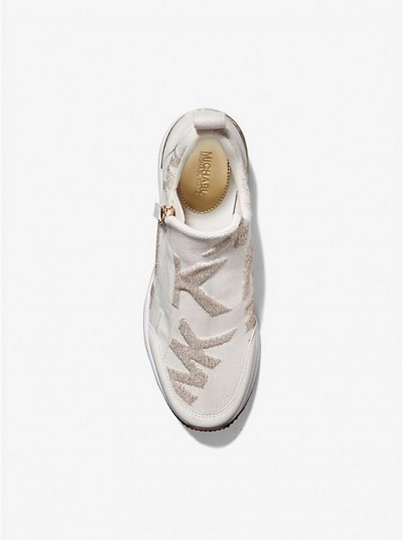 Michael Kors Willis Logo Stretch Knit Sneakers Dames Goud | 154237-XNL