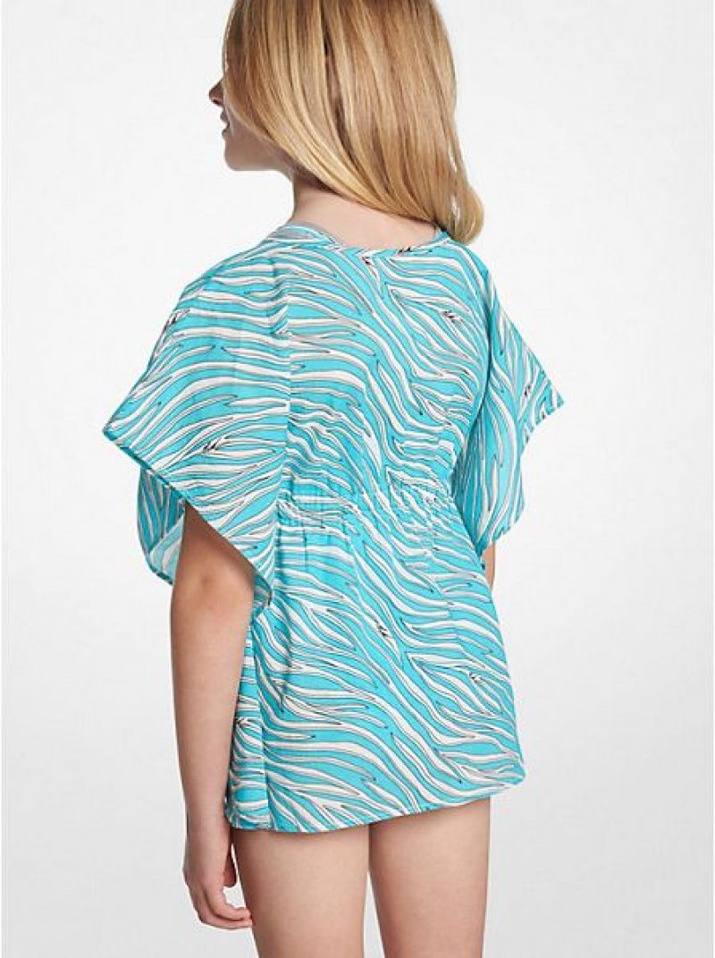 Michael Kors Zebra Printed Katoenen Poncho's Kinderen Turquoise | 839056-DPJ